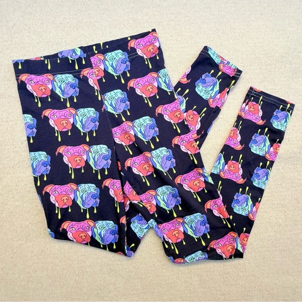 Vibrant Dog Drip Print Leggings Skinny Colorful Patterned Rave EDM XS